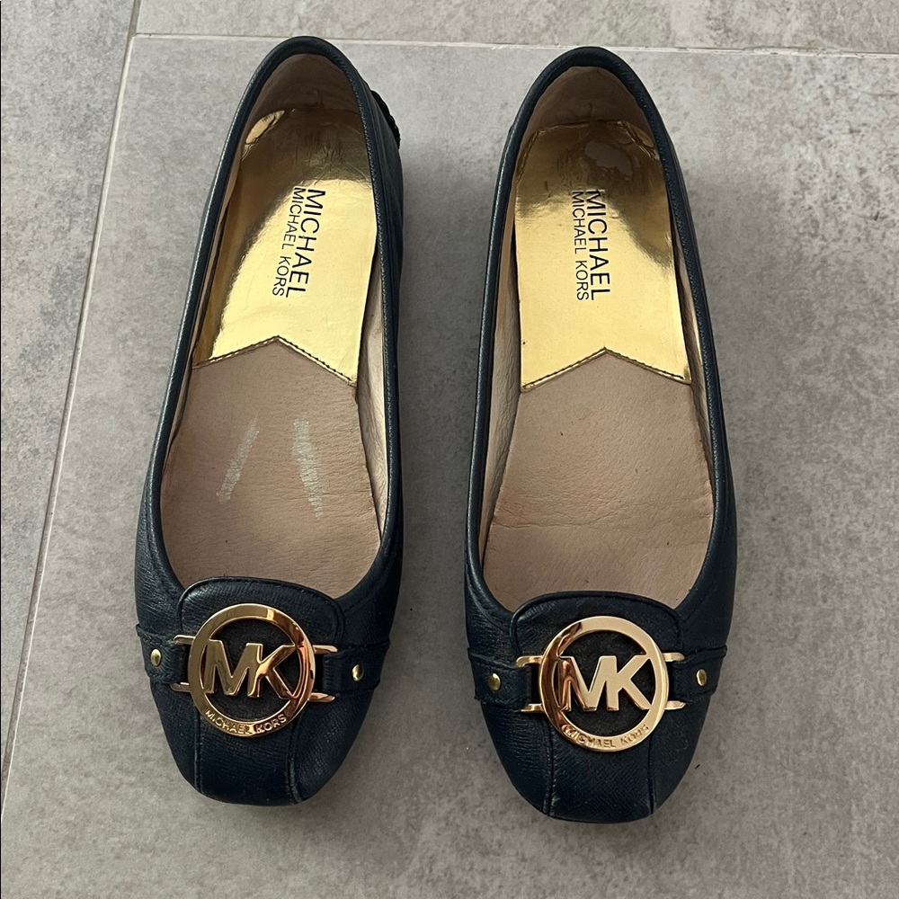 Michael Kors Black Flats with Gold Emblem